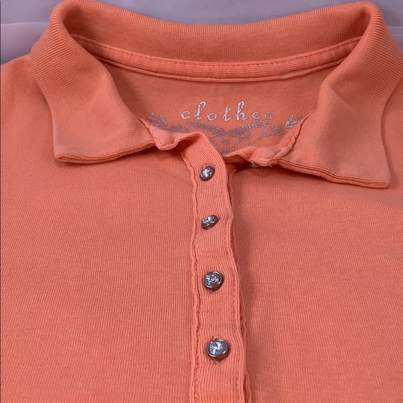 Clothes Womens Peach Button Down Fitted Stretch Tee S - Picture 4 of 8